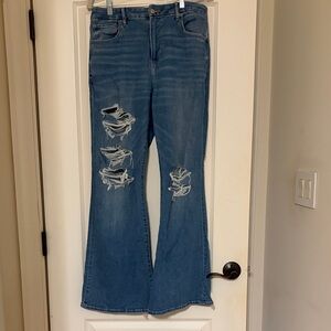 Women's American Eagle Blue Distressed Flare Jeans